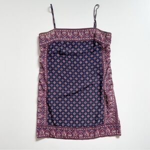 Joie 100% Silk Scarf Print Navy and Burgundy Border Slip Shift Mini Dress